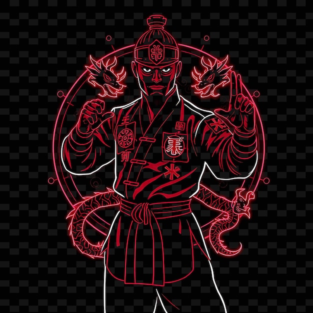 Toned Martial Artist With Uniform Neon Eastern Art Design With Dee Illustration Neon Characterp