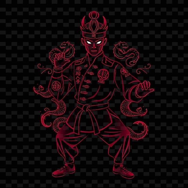 PSD toned martial artist with uniform neon eastern art design with dee illustration neon characterp