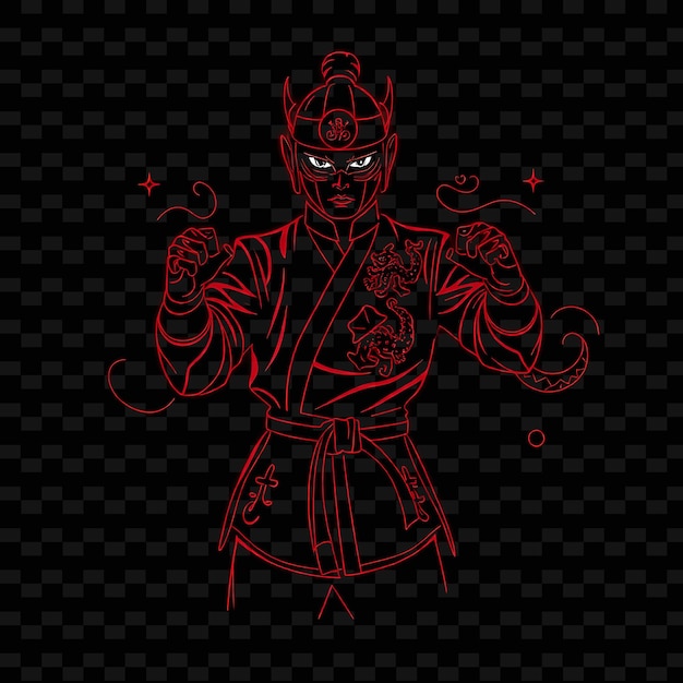 Toned Martial Artist With Uniform Neon Eastern Art Design With Dee Illustration Neon Characterp