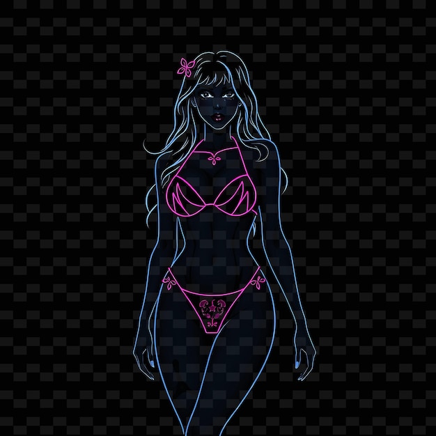 PSD toned woman in bikini neon gothic art design with dark colors them illustration neon charactere