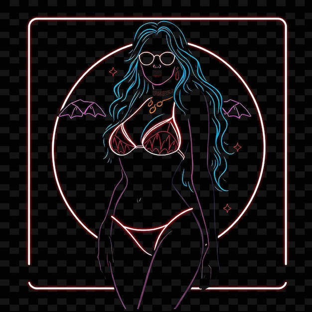 PSD toned woman in bikini neon gothic art design with dark colors them illustration neon charactere