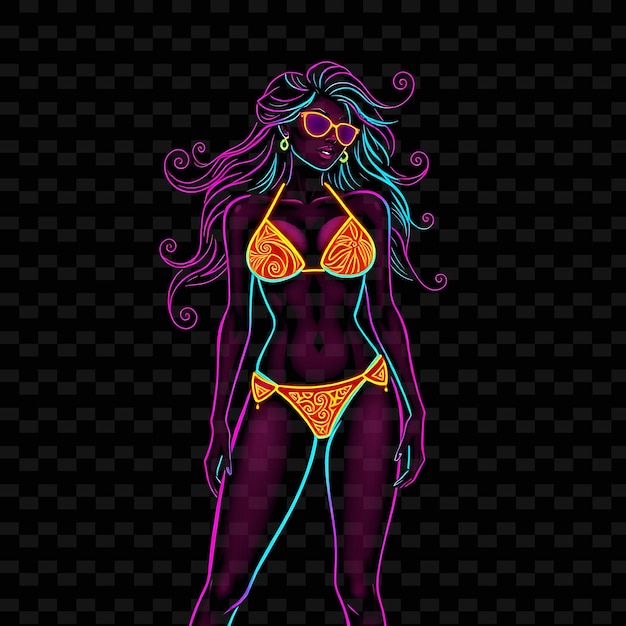 Toned Woman in Bikini Neon Psychedelic Art Design With Vibrant Col Illustration Neon Charactero