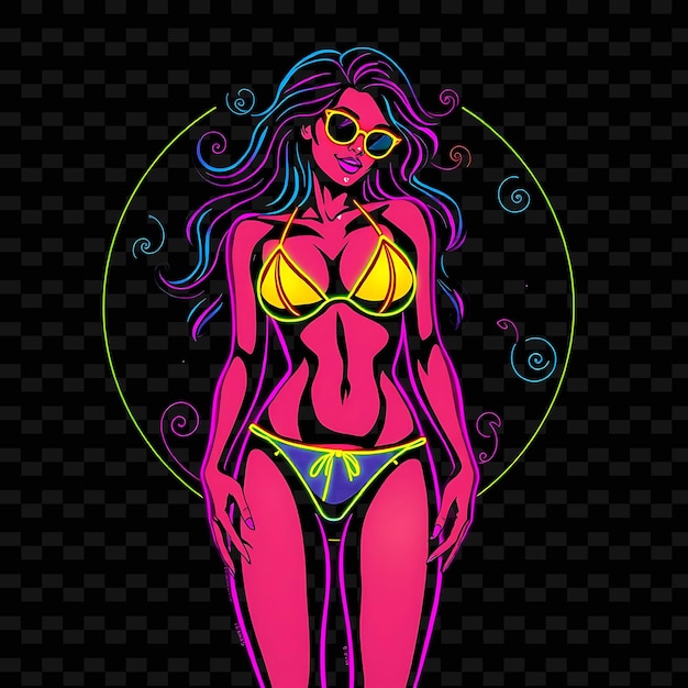 Toned Woman in Bikini Neon Psychedelic Art Design With Vibrant Col Illustration Neon Charactero