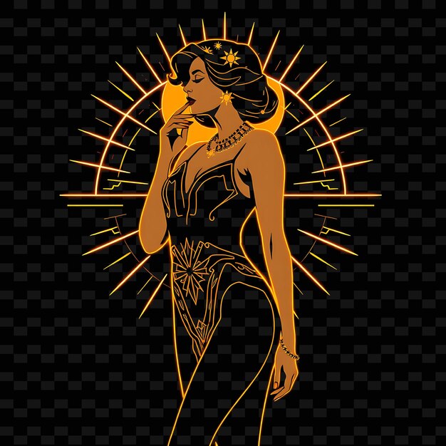 Toned Woman in Onepiece Neon Art Deco Art Design With Gold and Bl Illustration Neon Charactera