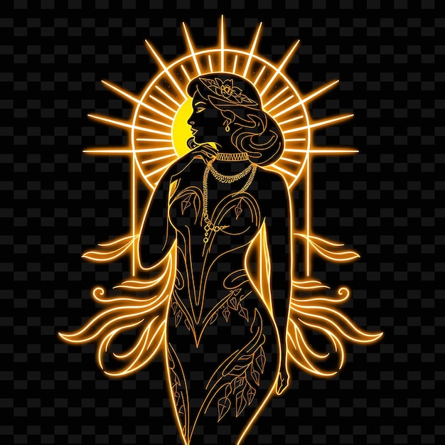 PSD toned woman in onepiece neon art deco art design with gold and bl illustration neon charactera