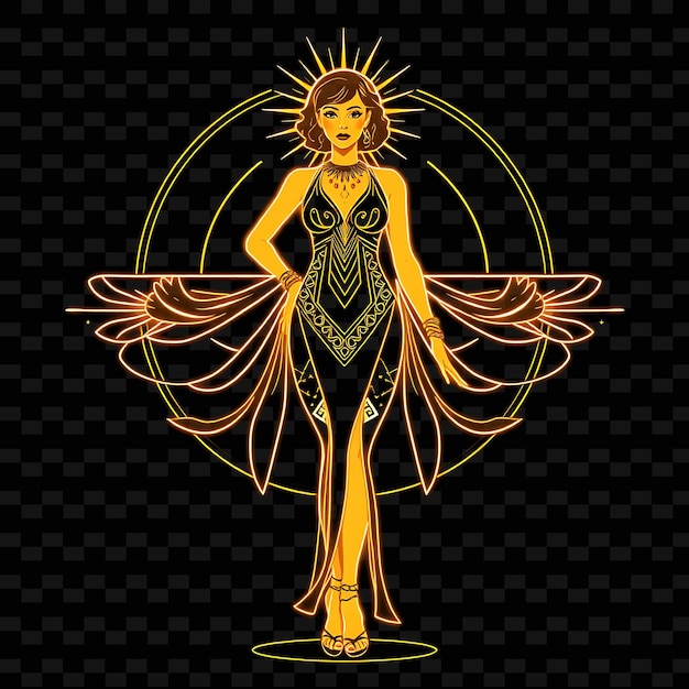 PSD toned woman in onepiece neon art deco art design with gold and bl illustration neon charactera