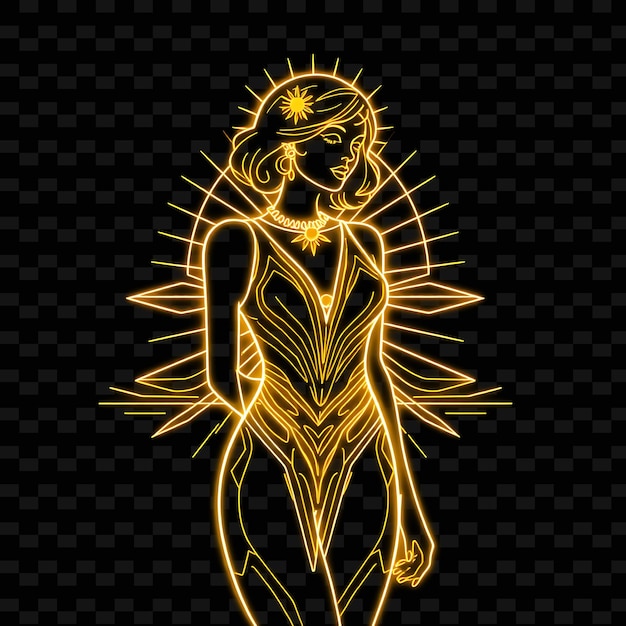 Toned Woman in Onepiece Neon Art Deco Art Design With Gold and Bl Illustration Neon Charactera