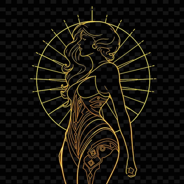 PSD toned woman in onepiece neon art deco art design with gold and bl illustration neon charactera