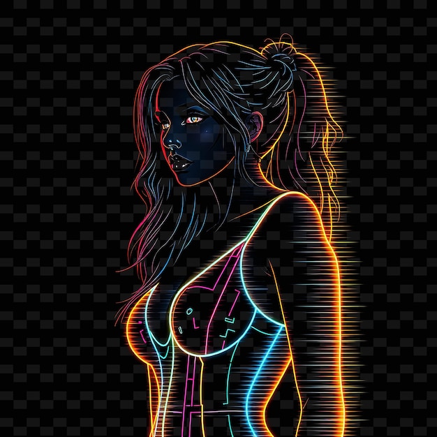 Toned Woman in Onepiece Neon Glitch Art Design With Glitchy Color Illustration Neon Characters