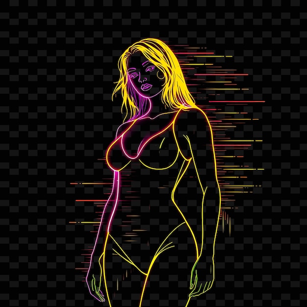 Toned Woman in Onepiece Neon Glitch Art Design With Glitchy Color Illustration Neon Characters