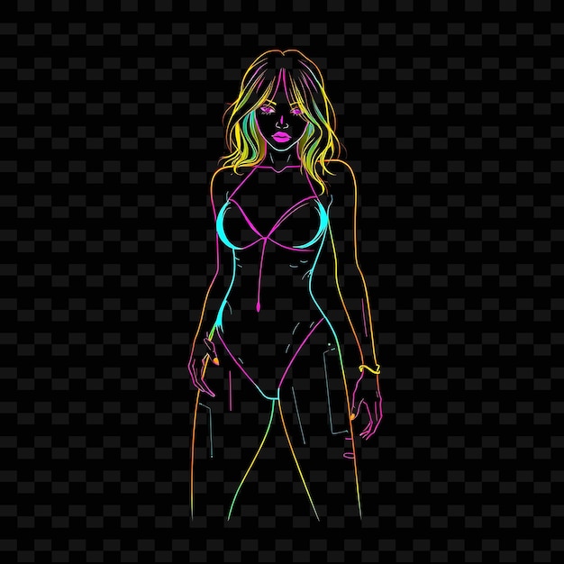 Toned Woman in Onepiece Neon Glitch Art Design With Glitchy Color Illustration Neon Characters