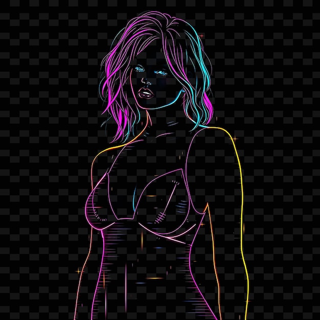 PSD toned woman in onepiece neon glitch art design with glitchy color illustration neon characters