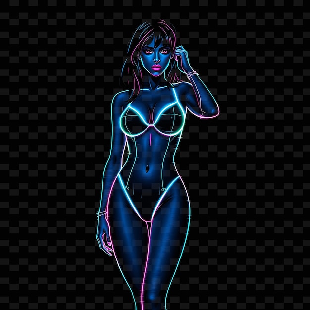 PSD toned woman in onepiece neon glitch art design with glitchy color illustration neon characters