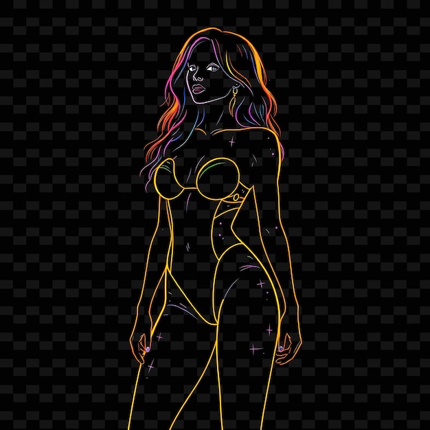 Toned Woman in Onepiece Neon Glitch Art Design With Glitchy Color Illustration Neon Characters