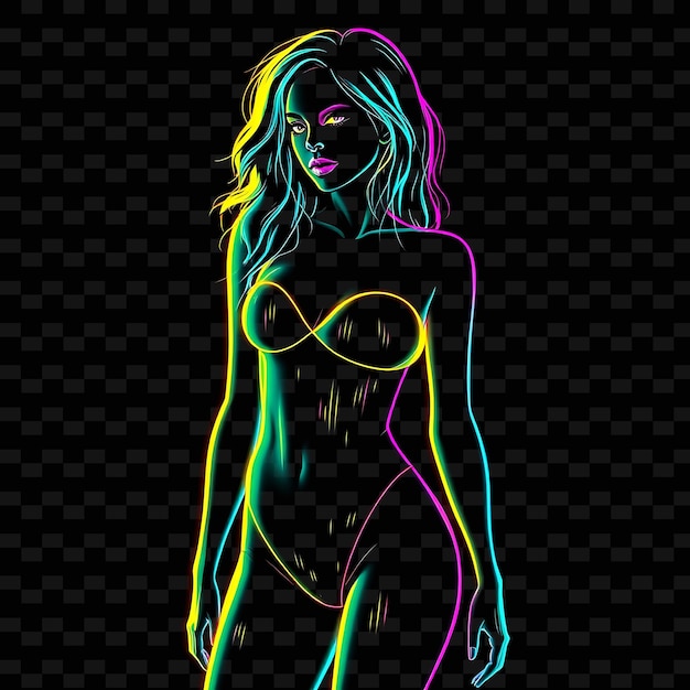 PSD toned woman in onepiece neon glitch art design with glitchy color illustration neon characters