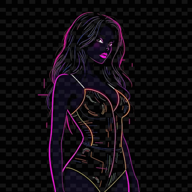 PSD toned woman in onepiece neon glitch art design with glitchy color illustration neon characters