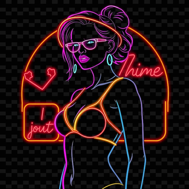 PSD toned woman in onepiece neon neon art design with vibrant colors illustration neon charactert