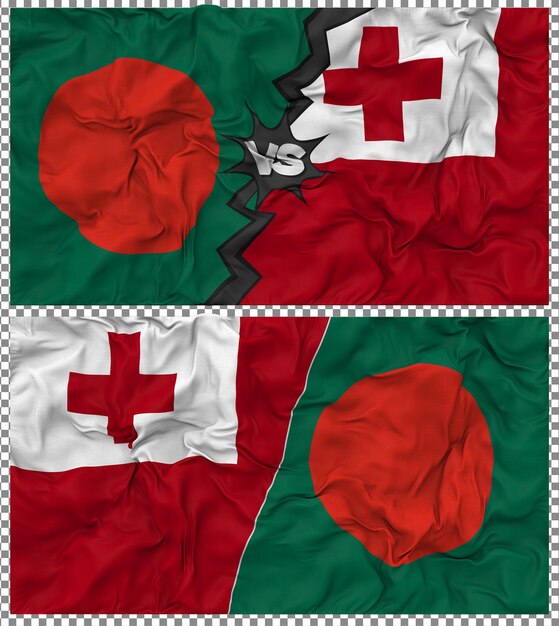 PSD tonga vs bangladesh half combined flag cloth bump texture 3d rendering