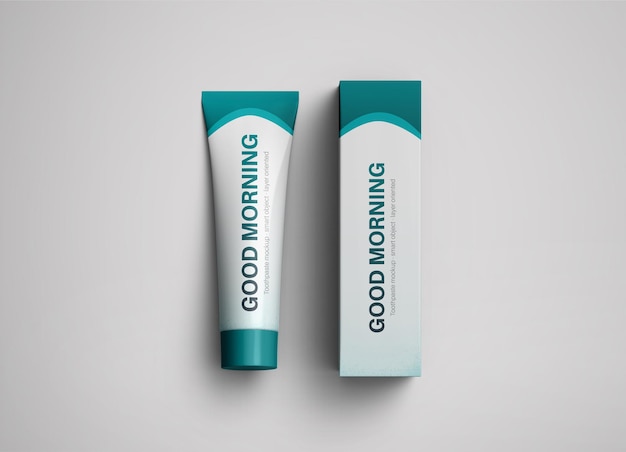 toothpaste tube packaging with paper box mockup