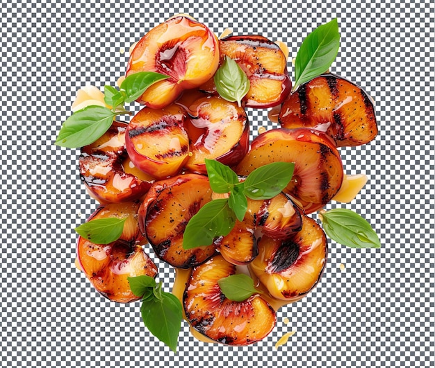 PSD toothsome grilled peaches with honey isolated on transparent background