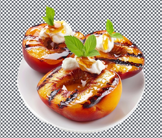 PSD toothsome grilled peaches with honey isolated on transparent background