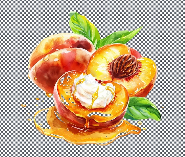 PSD toothsome grilled peaches with honey isolated on transparent background