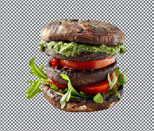 PSD toothsome grilled portobello mushroom burger isolated on transparent background