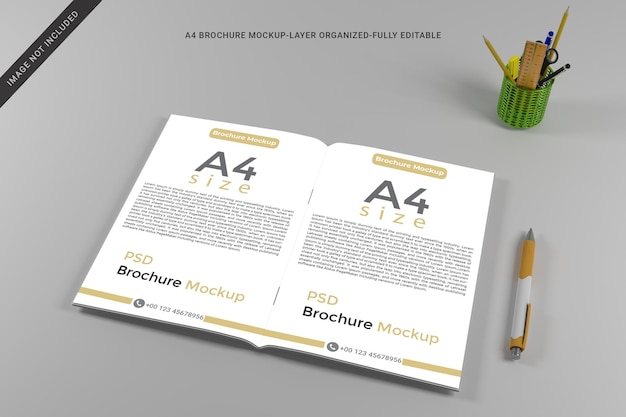 Top right view brochure mockup template premium PSD