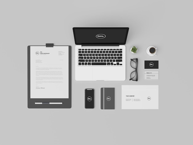 Top Veiw Stationery Branding Identity Mockup Design