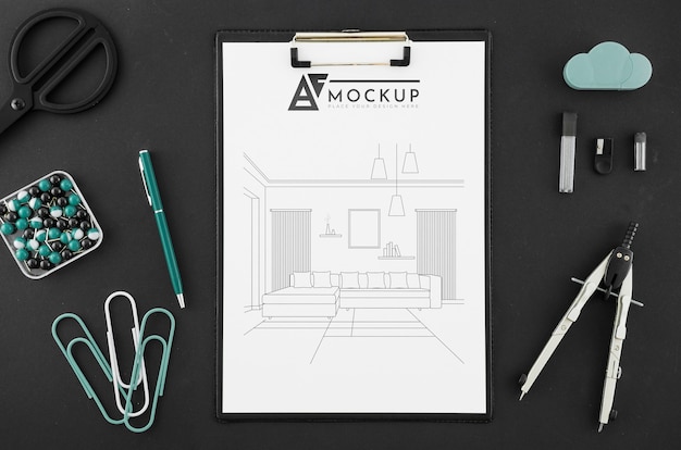 Top view architecture drawing with mock-up