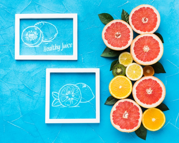 Top view assortment of fresh fruits