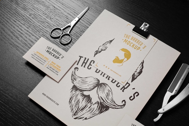 Top view on barbershop items mockup