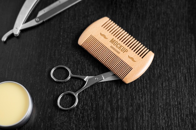 Top view barbershop tools assortment