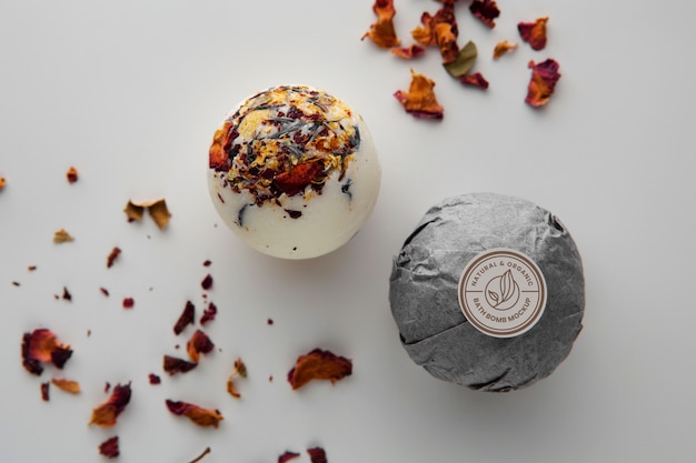 PSD top view bath bomb packaging mockup