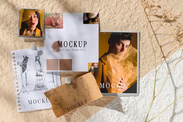 Top view of beautiful autumn moodboard mock-up