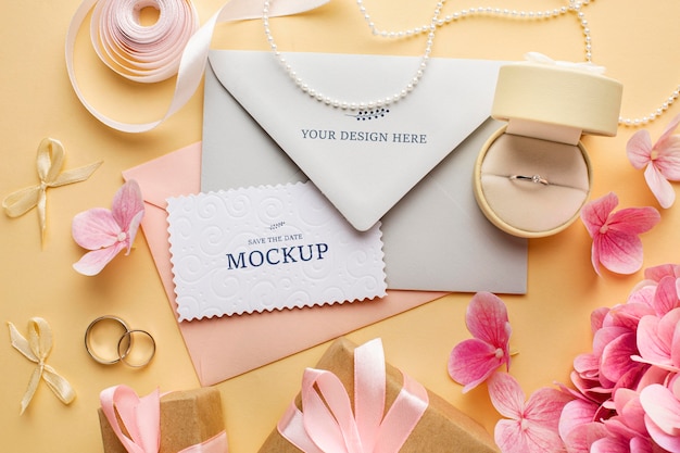 Top view of beautiful wedding concept mock-up