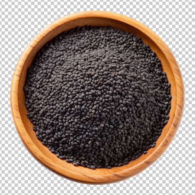 PSD a top view bio natural black sesame seeds on wooed transparent background