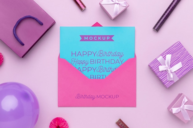 Top view of birthday invitation mock-up