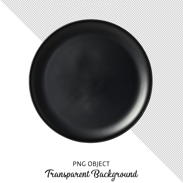 Top view of black round plate isolated