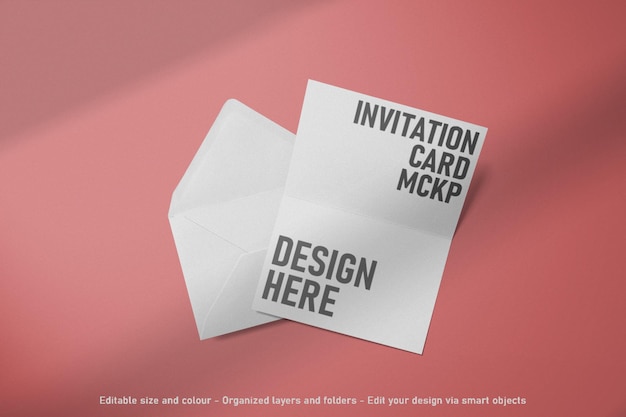 top view blank editable card and envelope mockup scene