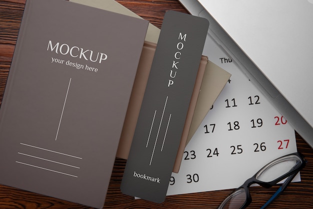 Top view over bookmark mockup