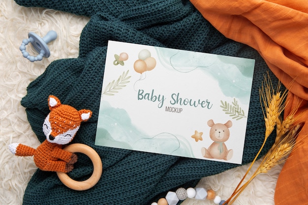 PSD top view boy baby shower card mockup