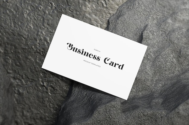 Top View of Business Card Mockup on Stone Surface Background