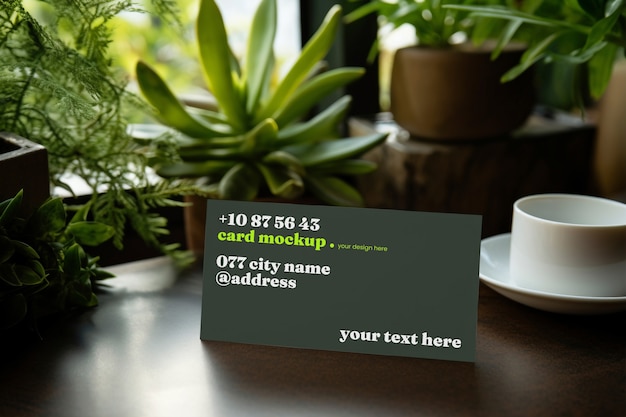 Top view over business card mockup