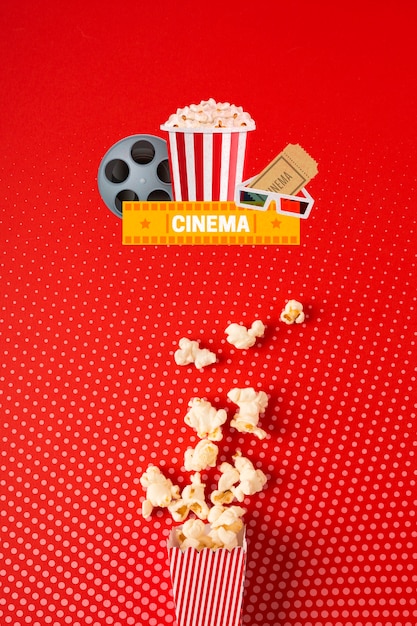 Top view cinema popcorn paper bag