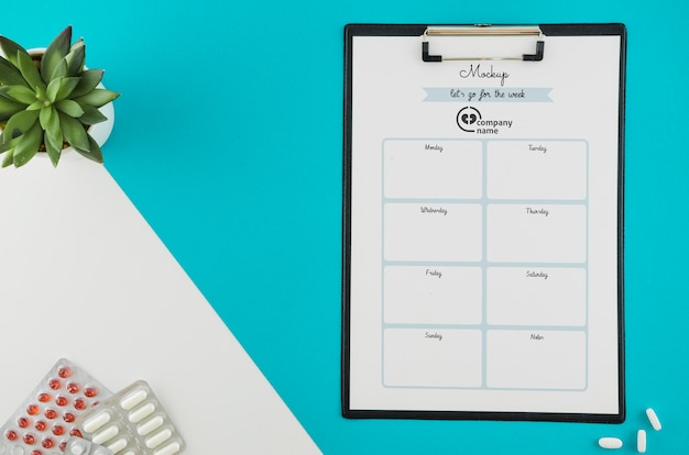 Top view clipboard with schedule planner