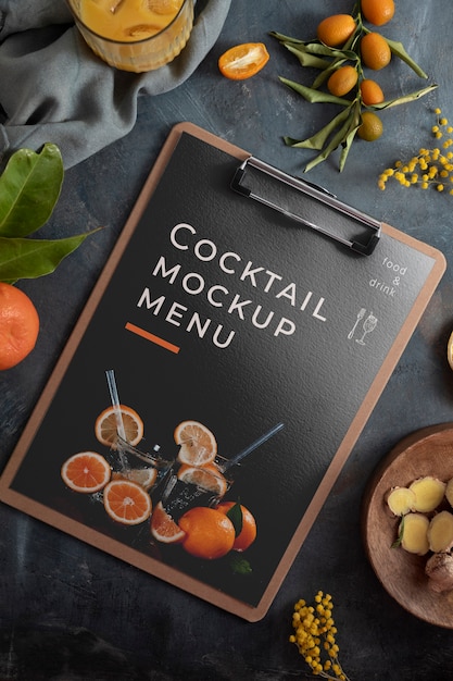 Top view over cocktail flyer mockup design