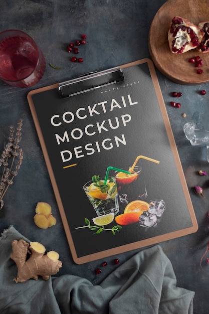 Top view over cocktail flyer mockup design