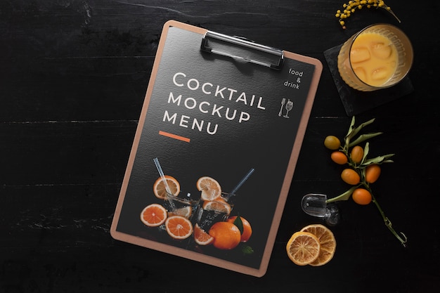 Top view over cocktail flyer mockup design