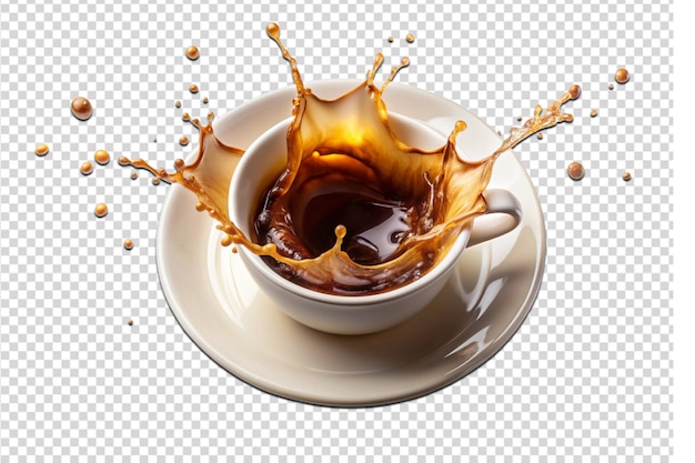 Top view of coffee splash out of a cup png